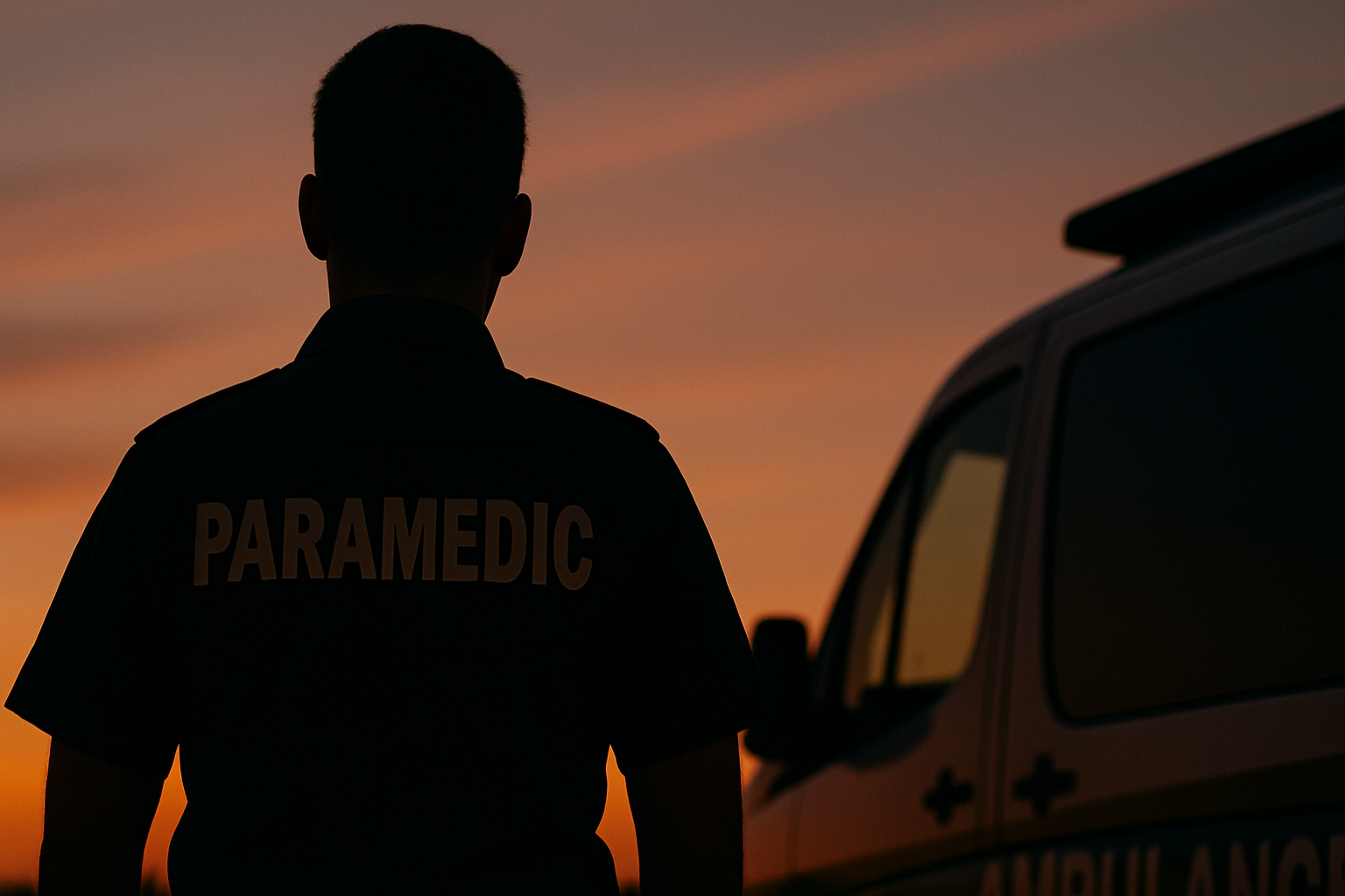 Paramedic silhouette at sunset